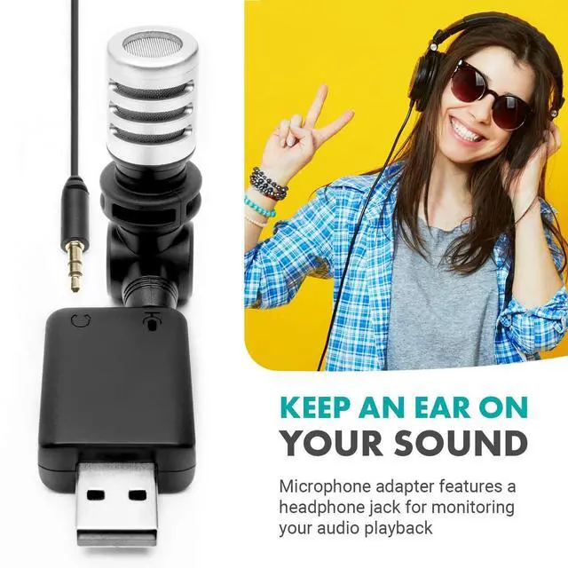 Alt view image 7 of 7 - MA5U Pocket Audio Microphone, Omnidirectional Pickup, 3.5mm Female TRS Headphone Port, Compatible with PC and Mac USB Drives