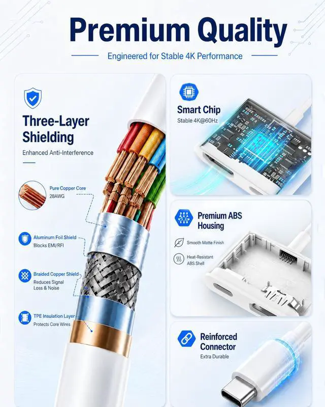 Alt view image 6 of 7 - USB C to HDMI Adapter for TV, USBC to HDMI Adapter 4K@60Hz with 100W PD Fast Charging, Type C to HDMI Adapter for iPhone 16/15, iPad Pro, MacBook, Samsung to Monitor, HDTV, Projector
