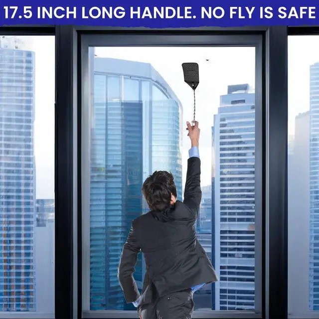 Alt view image 6 of 7 - 2 Leather Fly Swatter for Indoors. Long Handle, Heavy Duty Fly Swatter Manual Multi Pack. Flyswatters Heavy Duty Flyswatter 2 pack. Flies Swater Includes 4 Sticky Window Bug Traps. Mata Moscas Outdoor