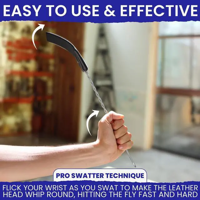 Alt view image 5 of 7 - 2 Leather Fly Swatter for Indoors. Long Handle, Heavy Duty Fly Swatter Manual Multi Pack. Flyswatters Heavy Duty Flyswatter 2 pack. Flies Swater Includes 4 Sticky Window Bug Traps. Mata Moscas Outdoor