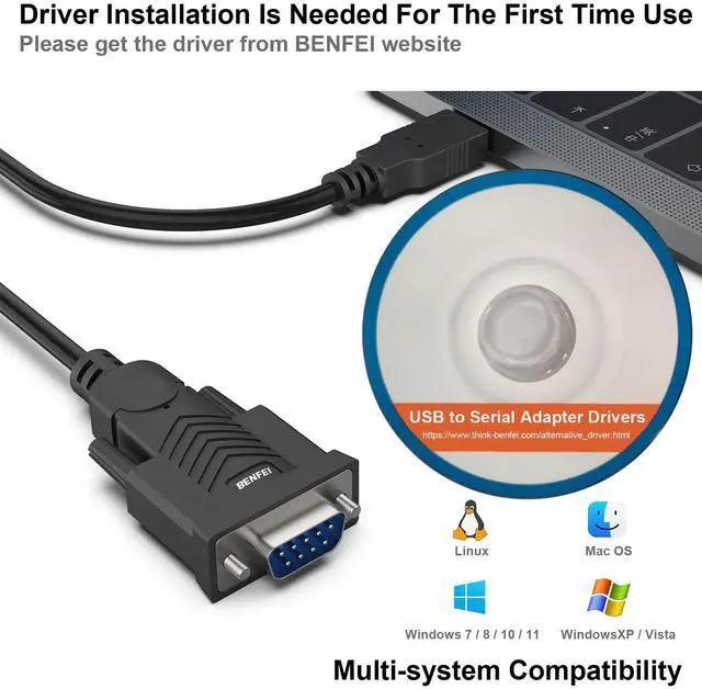 Alt view image 4 of 7 - USB to Serial Adapter, USB to RS-232 Male (9-pin) DB9 Serial Cable, Prolific Chipset, Windows 11/10/8.1/8/7, Mac OS X 10.6 and Above, 1.8MNot VGA