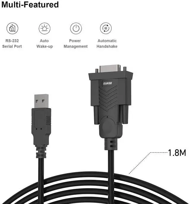 Alt view image 5 of 7 - USB to Serial Adapter, USB to RS-232 Male (9-pin) DB9 Serial Cable, Prolific Chipset, Windows 11/10/8.1/8/7, Mac OS X 10.6 and Above, 1.8MNot VGA
