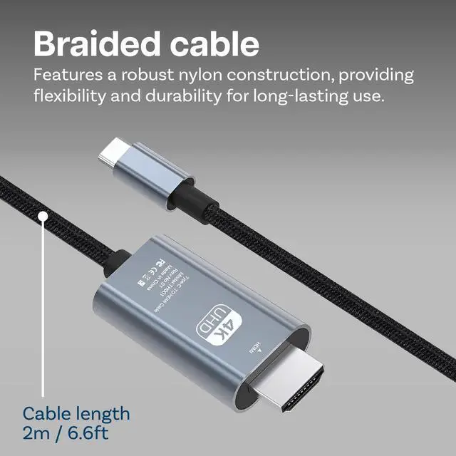 Alt view image 5 of 6 - USB-C to HDMI Cable 6.6ft - 4K@60Hz USB 3.1 Type-C to HDMI Braided Cord - Thunderbolt 3 Adapter for MacBook Pro/Air, iPhone 16/15, iPad Pro, iMac, Samsung Galaxy, Chromebook and More