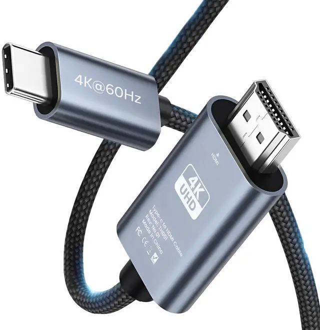 Main image of USB-C to HDMI Cable 6.6ft - 4K@60Hz USB 3.1 Type-C to HDMI Braided Cord - Thunderbolt 3 Adapter for MacBook Pro/Air, iPhone 16/15, iPad Pro, iMac, Samsung Galaxy, Chromebook and More