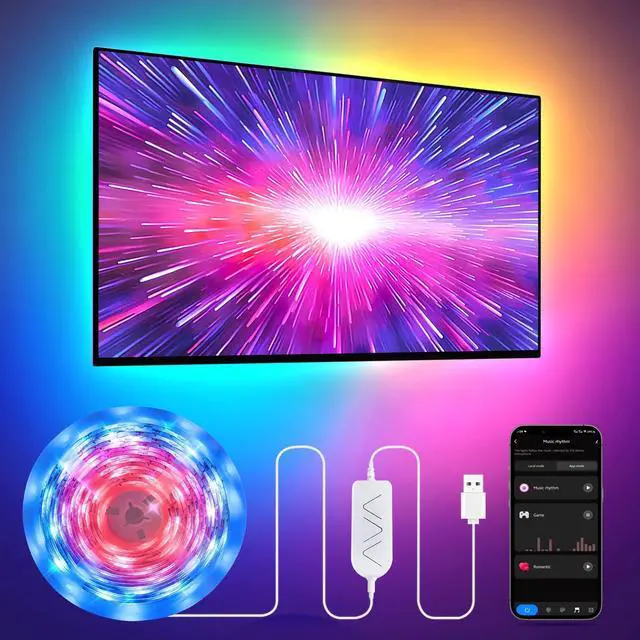 Main image of 9.84ft RGB+IC LED Lights for 32-43 Inch TV, Backlight Strip Behind TV with Music Sync, Bluetooth APP and Voice Control, 44 Scene Modes, for Ambient Mood Lighting, Monitor Game, Bedroom, Living Room