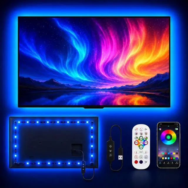 Main image of LED Lights for TV, 16.4ft TV LED Backlight for 45-75 Inch TVs, Strip Lights with Music Sync, Bluetooth APP and Remote Control, USB Powered for Bedroom Gaming Home Decor
