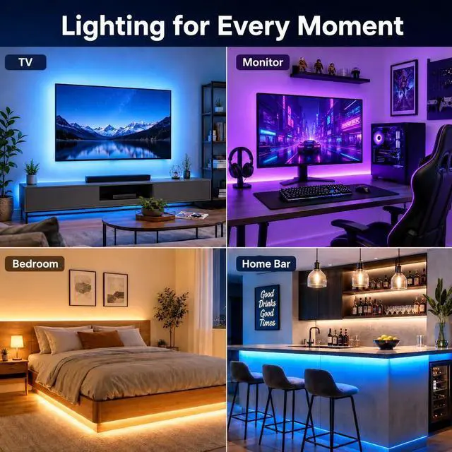 Alt view image 6 of 6 - LED Lights for TV, 16.4ft TV LED Backlight for 45-75 Inch TVs, Strip Lights with Music Sync, Bluetooth APP and Remote Control, USB Powered for Bedroom Gaming Home Decor