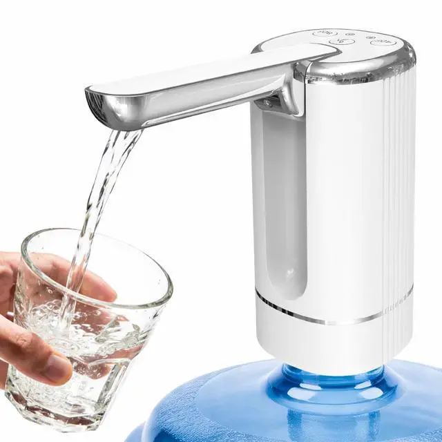 Main image of Water Dispenser Pump for 5 Gallon Water Bottles, USB Type-C Rechargeable with 1200mAh Battery, Foldable Spout, One-Touch Control (40s/80s), Powerful Suction for Home, Office, Camping - White