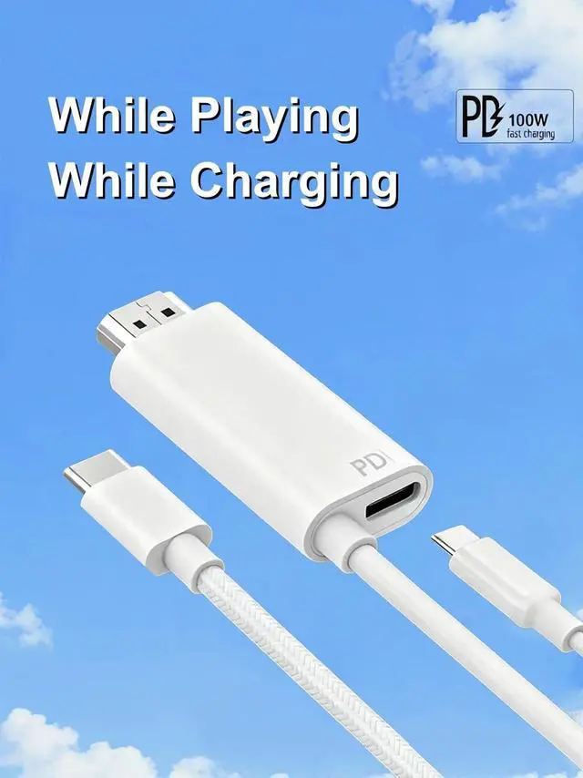 Alt view image 3 of 7 - USB C to HDMI Cable 4K 60Hz, Type C to HDMI Cord 6.6FT, USB-C HDMI Cable for iPhone 17/16/15, Compatible with Thunderbolt 3/4, MacBook Pro/Air, iPad Pro (White(USB C to HDMI with PD))