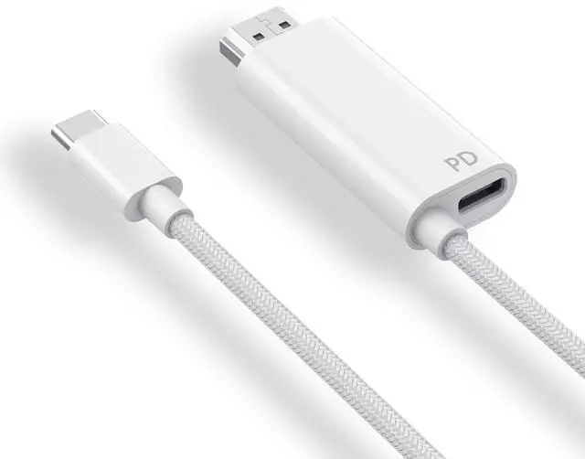 Main image of USB C to HDMI Cable 4K 60Hz, Type C to HDMI Cord 6.6FT, USB-C HDMI Cable for iPhone 17/16/15, Compatible with Thunderbolt 3/4, MacBook Pro/Air, iPad Pro (White(USB C to HDMI with PD))
