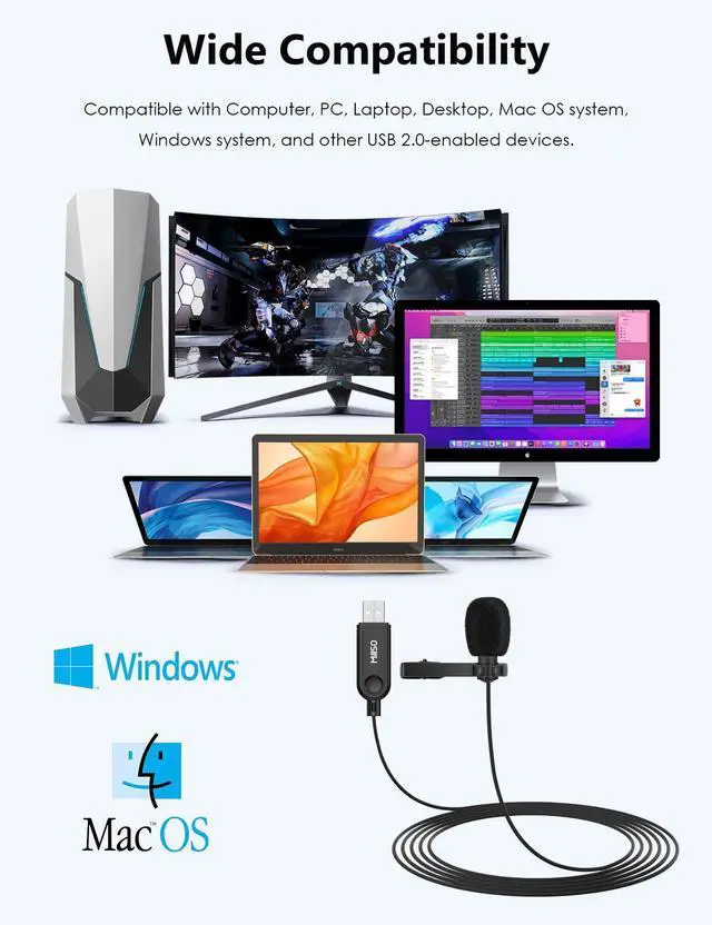 Alt view image 5 of 5 - USB PC Microphone Plug & Play USB Lavalier Microphone Omnidirectional External Clip-on Mini USB Microphone for Computer, Laptop, YouTube, Recording, Podcasting, Gaming - 2M/6.5FT