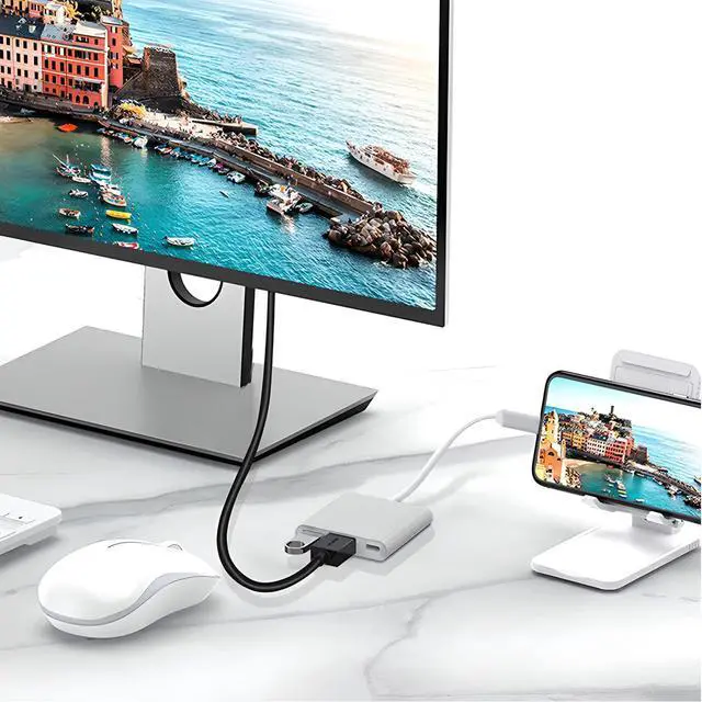 Alt view image 7 of 7 - USB-C to HDMI Adapter (Supports 4K / 30Hz) - Type- C 3 in 1 Converter Cable for 2017/2018 MacBook Pro, MacBook, Mac Pro, iMac, Chromebook, & More USB 3.0 Type-C Devices
