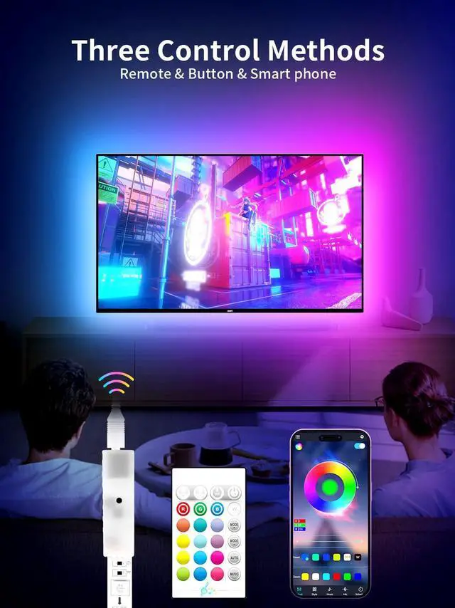 Alt view image 2 of 6 - LED Lights for TV, 23ft Backlights for 75-100in TV, RGB Backlight with Music Sync Bluetooth APP and Remote Control, USB Powered LED Strip for Bedroom Home Decor