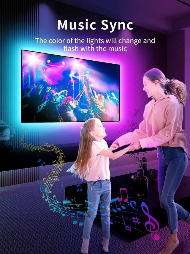 Alt view image 5 of 6 - LED Lights for TV, 23ft Backlights for 75-100in TV, RGB Backlight with Music Sync Bluetooth APP and Remote Control, USB Powered LED Strip for Bedroom Home Decor