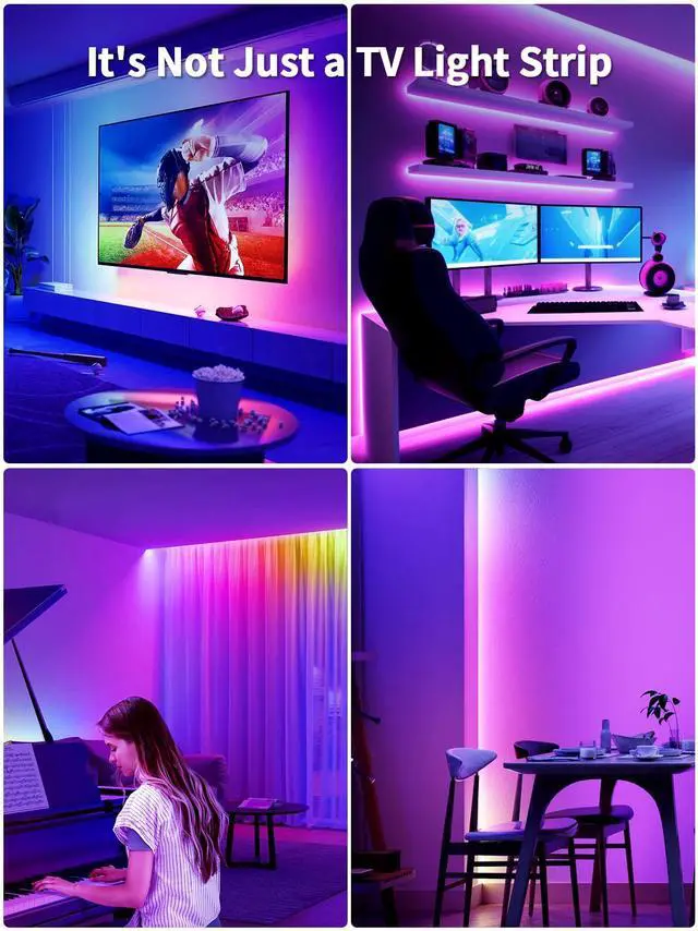Alt view image 6 of 6 - LED Lights for TV, 23ft Backlights for 75-100in TV, RGB Backlight with Music Sync Bluetooth APP and Remote Control, USB Powered LED Strip for Bedroom Home Decor