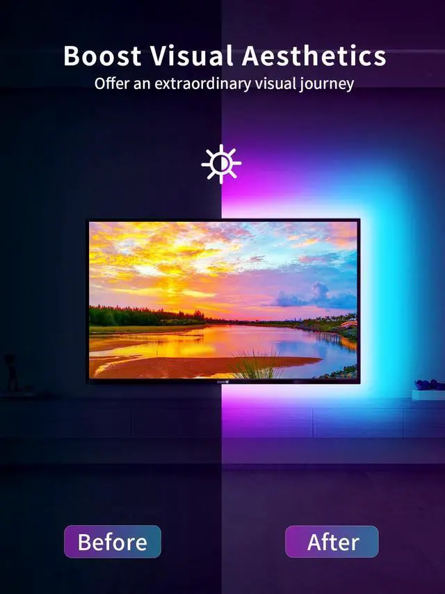 Alt view image 4 of 6 - LED Lights for TV, 23ft Backlights for 75-100in TV, RGB Backlight with Music Sync Bluetooth APP and Remote Control, USB Powered LED Strip for Bedroom Home Decor