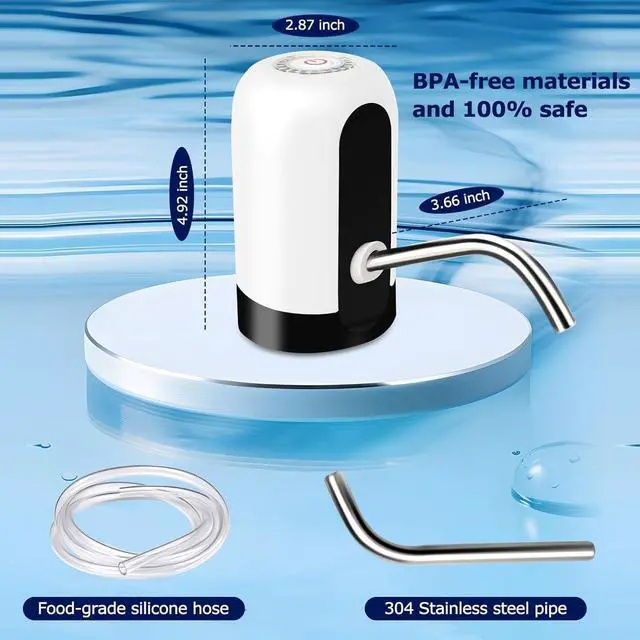 Alt view image 2 of 3 - Water Pump for 5 Gallon Bottle, Electric Drinking Water USB Charging Automatic Water Dispenser with Rechargeable Battery, Portable Electric Drinking Water Jug Pump for Home, Camping -White