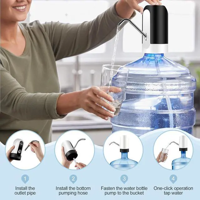 Alt view image 3 of 3 - Water Pump for 5 Gallon Bottle, Electric Drinking Water USB Charging Automatic Water Dispenser with Rechargeable Battery, Portable Electric Drinking Water Jug Pump for Home, Camping -White