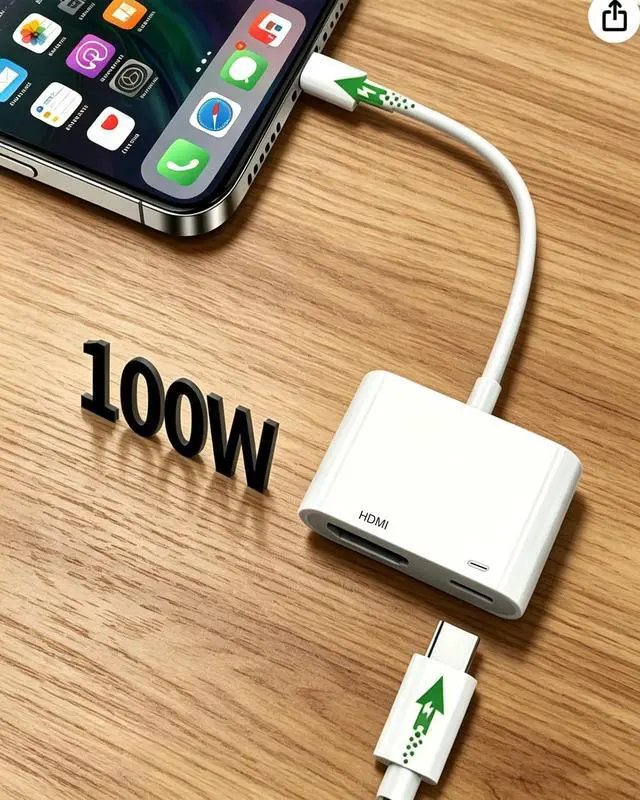 Alt view image 4 of 6 - USB C to Hdmi Adapter for iPhone 4K@60Hz Type C to Hdmi Adapter 100W Charging Compatible for iPhone 17/16/15 Series MacBook ipad Pro to HDTV Projector Monitor No Power Needed Plug and Play