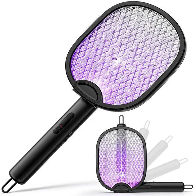 Main image of Electric Fly Swatter 4000V Bug Zapper Racket with 1800mAh Rechargeable Battery 5-Layer Safety Mesh Dual Modes 180° Foldable Ideal for Indoor or Outdoor Use (Black)