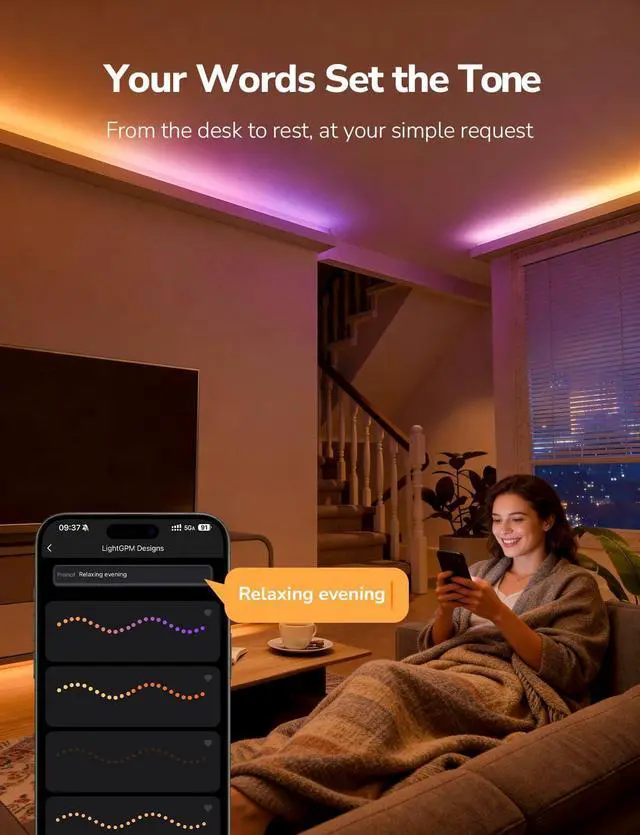 Alt view image 3 of 7 - S1 AI LED Strip Lights for Bedroom - 16.4ft Smart RGB Light Strips with IC and Rainbow Chasing Effects, Color Segment DIY, Personalized Al Lighting Designer, No Remote, 2.4G Wi-Fi & Bluetooth
