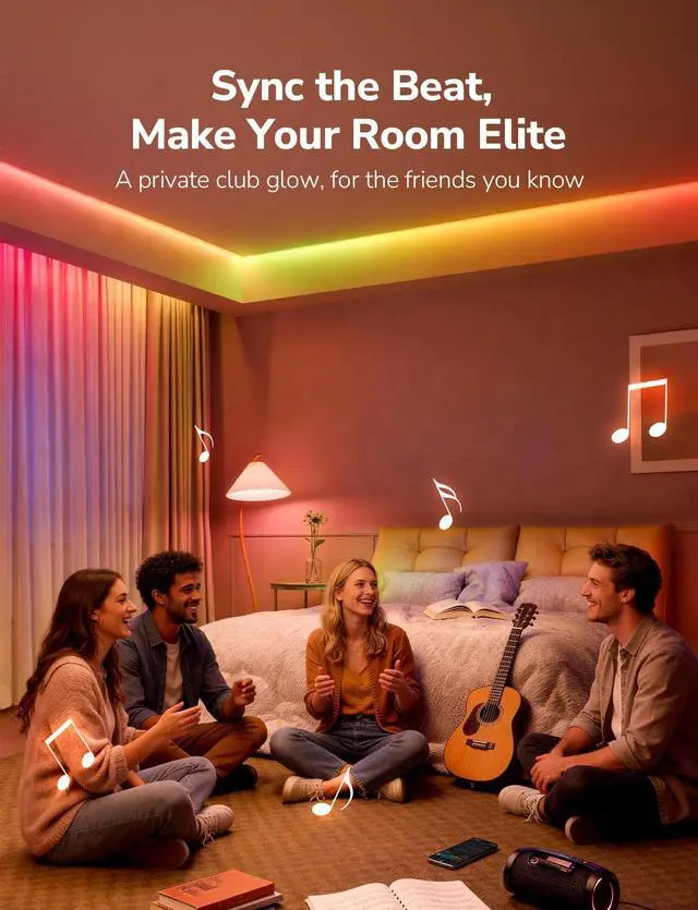 Alt view image 6 of 7 - S1 AI LED Strip Lights for Bedroom - 16.4ft Smart RGB Light Strips with IC and Rainbow Chasing Effects, Color Segment DIY, Personalized Al Lighting Designer, No Remote, 2.4G Wi-Fi & Bluetooth