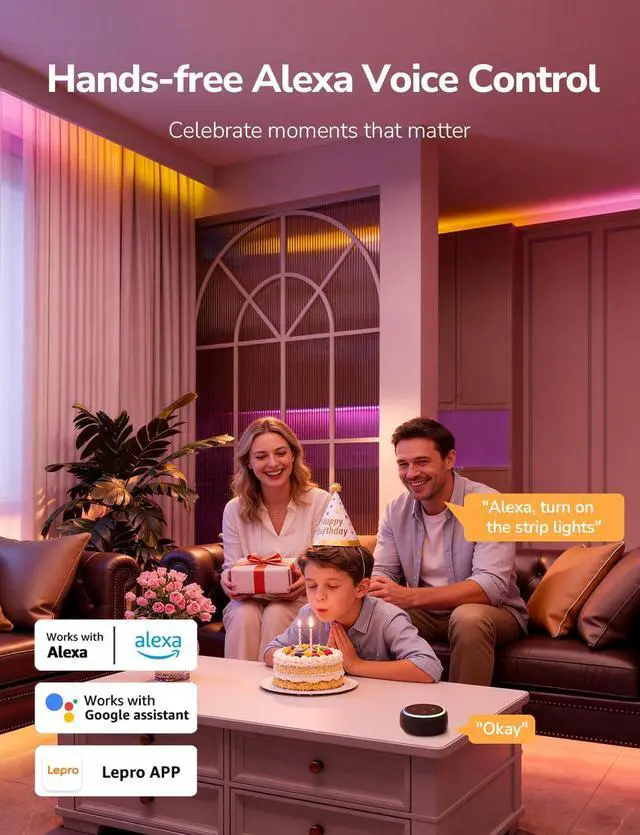 Alt view image 5 of 7 - S1 AI LED Strip Lights for Bedroom - 16.4ft Smart RGB Light Strips with IC and Rainbow Chasing Effects, Color Segment DIY, Personalized Al Lighting Designer, No Remote, 2.4G Wi-Fi & Bluetooth