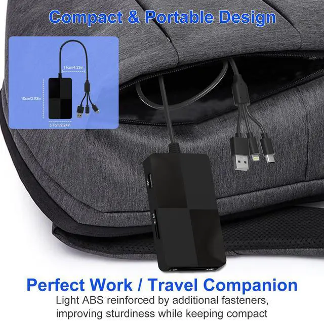 Alt view image 7 of 7 - Memory Stick pro Duo Adapter Reader - 8 in 1 SD/TF/MS/CF/XD Card Reader with 3 USB 2.0 Ports for iPhone/Computer/USB-C Device, Built-in 3-in-1 Connector (Lightning, USB-C and USB-A), Plug & Play