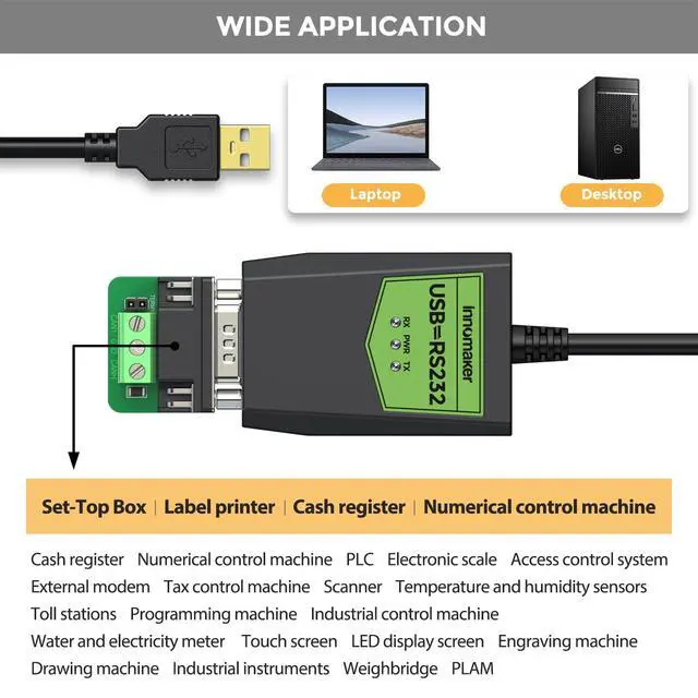 Alt view image 3 of 7 - Industrial-Grade USB to Serial RS232 Adapter,USB to Male DB9, FTDI Chipset, ESD Protection,Signal&Power Isolation, Compatible Windows 11,10 XP, Mac Os,Android,Linux, Global Industrial Brand