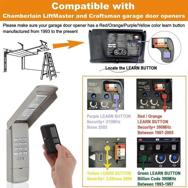 Alt view image 2 of 7 - Door Keypad 877MAX with 2 Pack 893MAX Remotes, Compatible with LiftMaster Chamberlain Craftsman, Replace 877LM 878MAX 893LM 371LM 890MAX 373LM