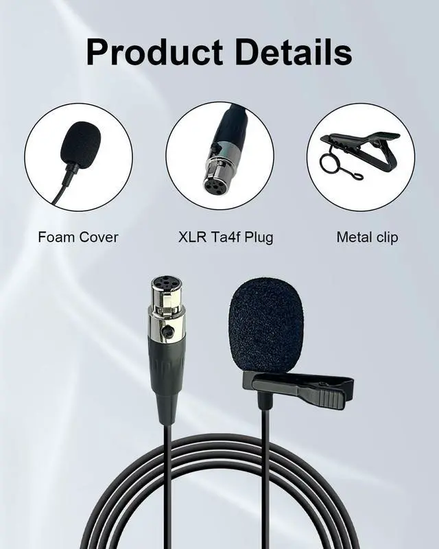 Alt view image 5 of 7 - Ta4f Plug Lavalier Lapel Microphone for Shure Wireless Transmitter, 1.5M Wired Unidirectional Condenser Mic for YouTube, Lectures, Living Performance - Mini XLR Ta4f Plug