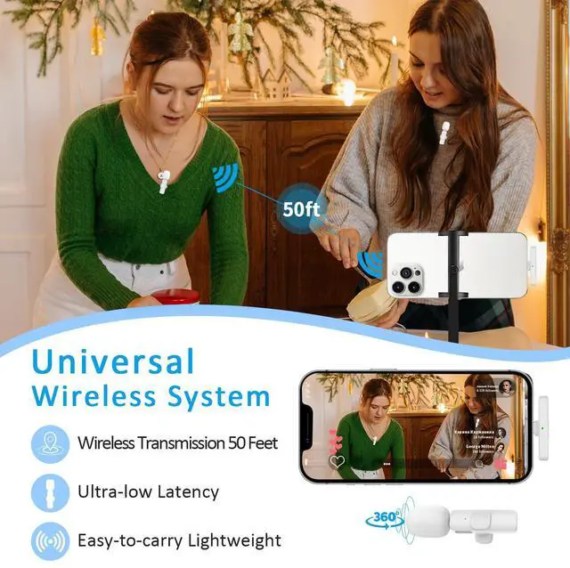 Alt view image 6 of 6 - Professional Wireless Lavalier Microphone for iPhone, iPad, Android - Bluetooth Lapel Mic for Video Recording - Mini Phone Microphone for Tiktok YouTube Interview Podcast Vlog, WM355-BAISE