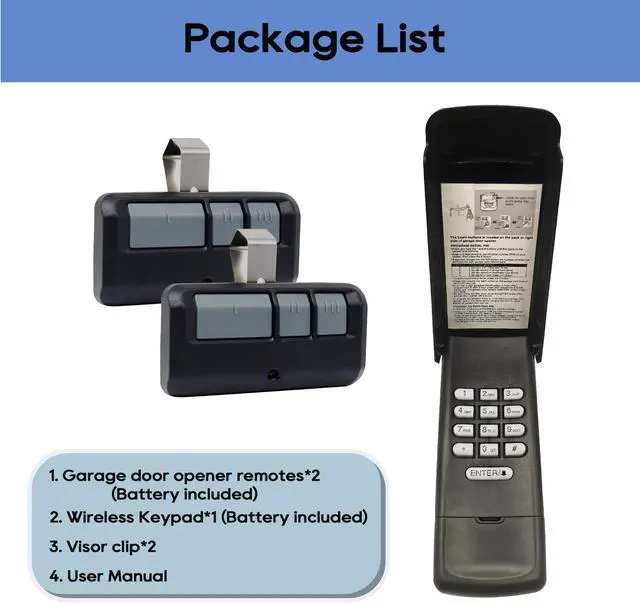 Alt view image 6 of 6 - Black Garage Door Opener Keypad with 2 Garage Door Remotes for Liftmaster Chamberlain Craftsman Opener Remote Keypad, Replaces 877/878MAX 893MAX 893LM 971LM 877LM G940EV-P2, 5-Year-Warranty