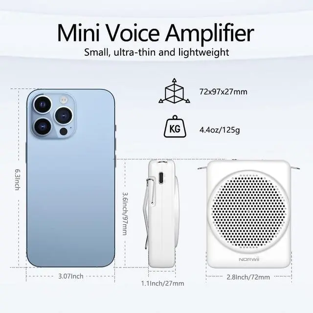 Alt view image 3 of 6 - Mini Voice Amplifier Microphone Headset, 3 Hours Quick Charging and up to 22 Hours Play, Personal Voice Amplifier Portable Speaker Mic for Teachers, Training, Tour Guide (White)