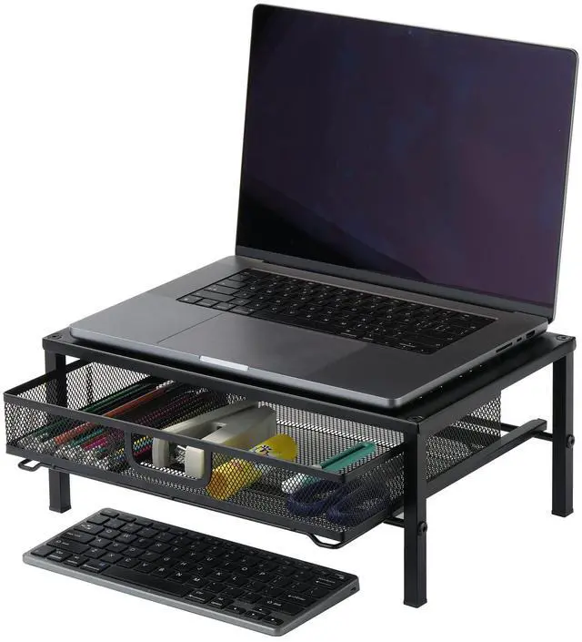 Alt view image 2 of 7 - Metal Computer Stand for Desk,Monitor Riser with Drawer ,Desktop Stand for Laptop,Printer and Monitor,Black