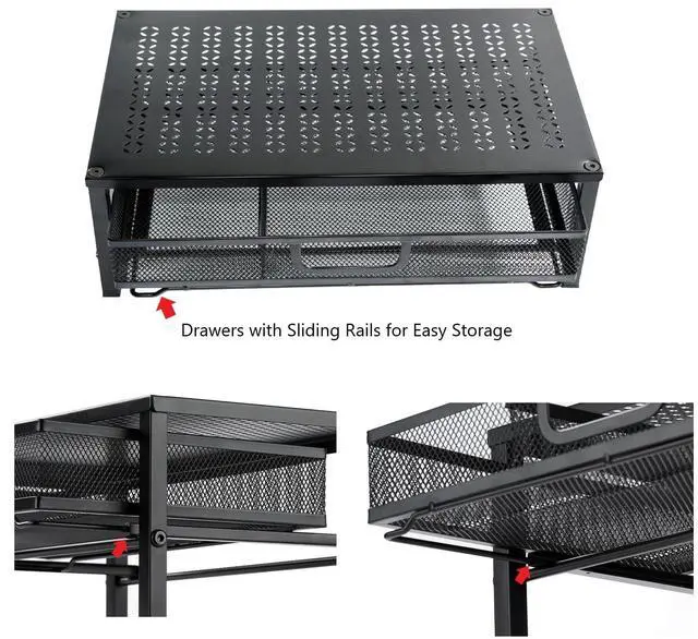 Alt view image 4 of 7 - Metal Computer Stand for Desk,Monitor Riser with Drawer ,Desktop Stand for Laptop,Printer and Monitor,Black