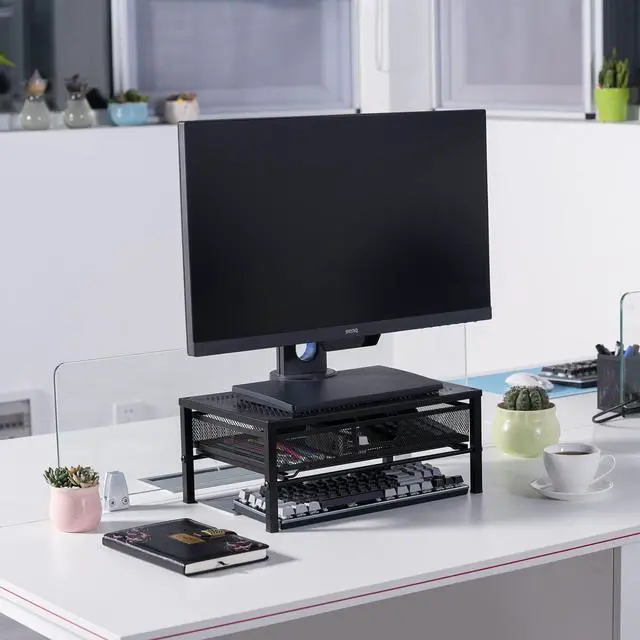 Alt view image 6 of 7 - Metal Computer Stand for Desk,Monitor Riser with Drawer ,Desktop Stand for Laptop,Printer and Monitor,Black