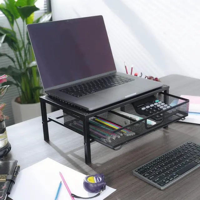 Alt view image 7 of 7 - Metal Computer Stand for Desk,Monitor Riser with Drawer ,Desktop Stand for Laptop,Printer and Monitor,Black
