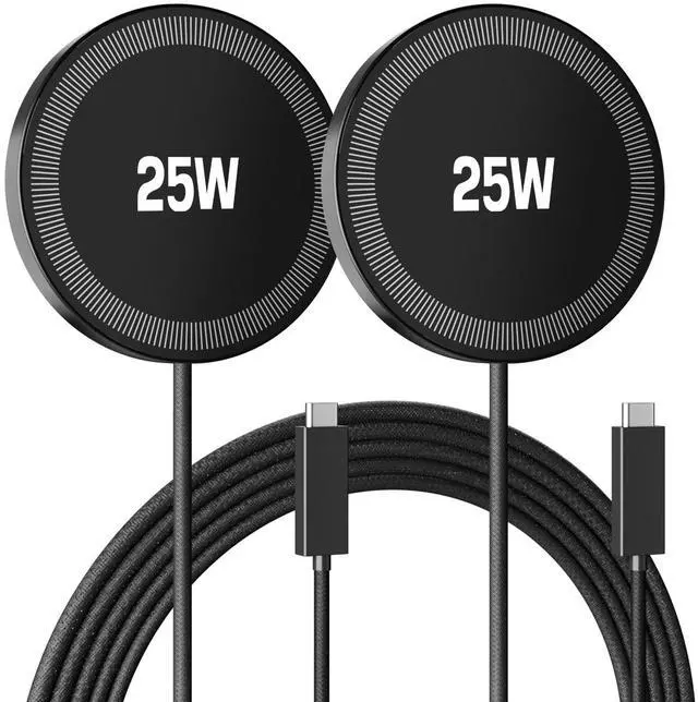 Main image of 25W Magnetic Wireless Charger: Fast Charging Pad for iPhone 17 16 15 14 13 12 Pro Max, Samsung Galaxy S26 S25, Google Pixel 10, AirPods-Slim Portable for Travel Bedside Office-Black 2 Pack