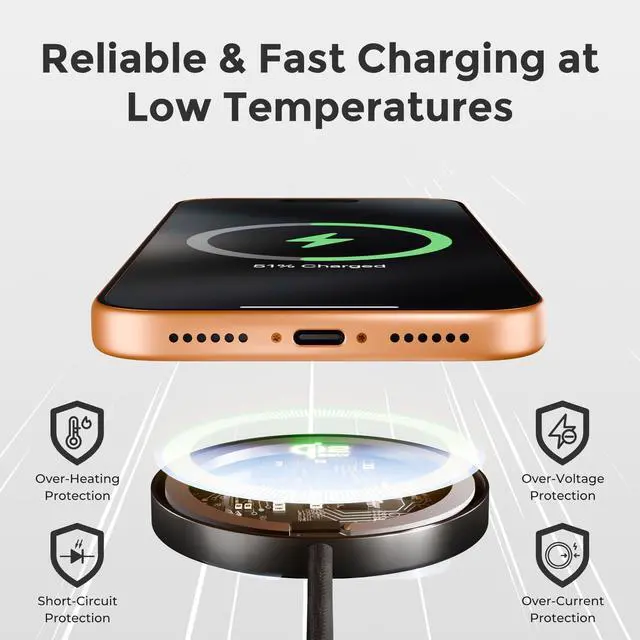 Alt view image 2 of 5 - 25W Magnetic Wireless Charger: Fast Charging Pad for iPhone 17 16 15 14 13 12 Pro Max, Samsung Galaxy S26 S25, Google Pixel 10, AirPods-Slim Portable for Travel Bedside Office-Black 2 Pack