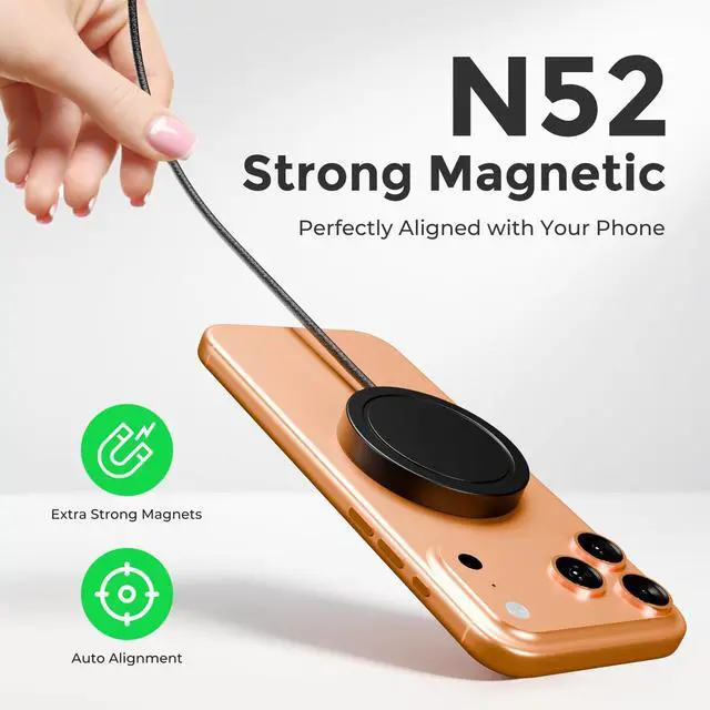 Alt view image 5 of 5 - 25W Magnetic Wireless Charger: Fast Charging Pad for iPhone 17 16 15 14 13 12 Pro Max, Samsung Galaxy S26 S25, Google Pixel 10, AirPods-Slim Portable for Travel Bedside Office-Black 2 Pack