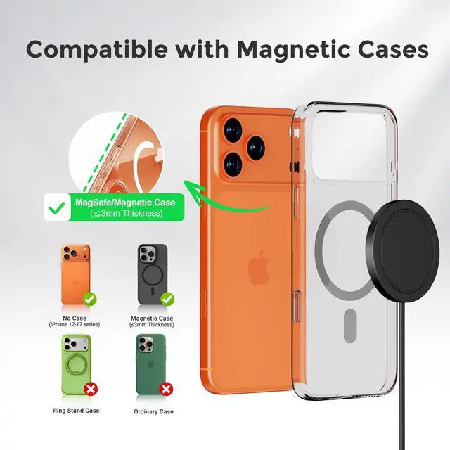 Alt view image 4 of 5 - 25W Magnetic Wireless Charger: Fast Charging Pad for iPhone 17 16 15 14 13 12 Pro Max, Samsung Galaxy S26 S25, Google Pixel 10, AirPods-Slim Portable for Travel Bedside Office-Black 2 Pack