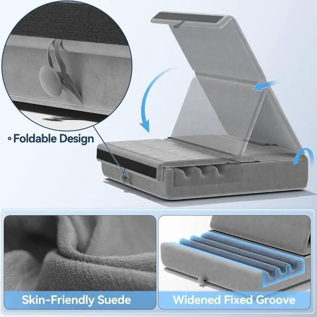 Alt view image 6 of 7 - Tablet Pillow Holder, Foldable iPad Stand for Lap, Bed and Desk -Tablet Soft Pad Dock with Pocket & Stylus Mount Compatible with iPad Pro 12.9, 10.5, 9.7 Air Mini 6 5 4 3, Galaxy Tab, E-Reader