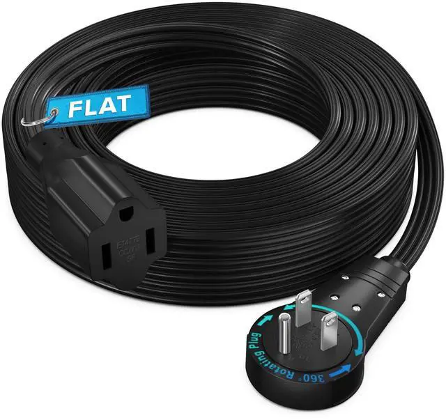 Main image of 360 Rotating Flat Plug Extension Cord - 25 Feet, Slim Space-Saving Design, Low Profile (Black)
