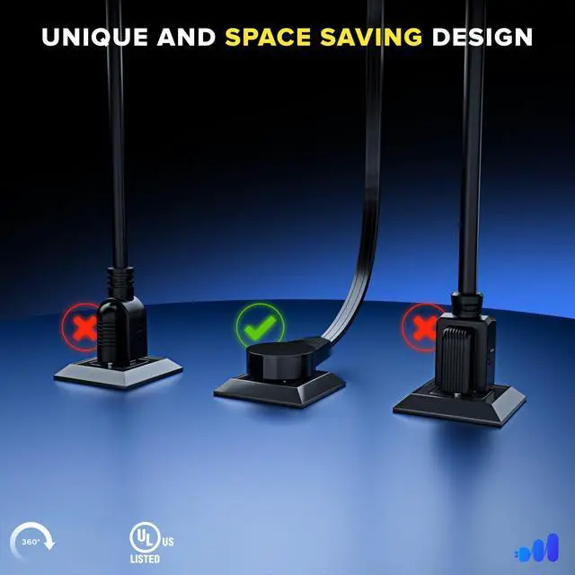 Alt view image 5 of 7 - 360 Rotating Flat Plug Extension Cord - 25 Feet, Slim Space-Saving Design, Low Profile (Black)