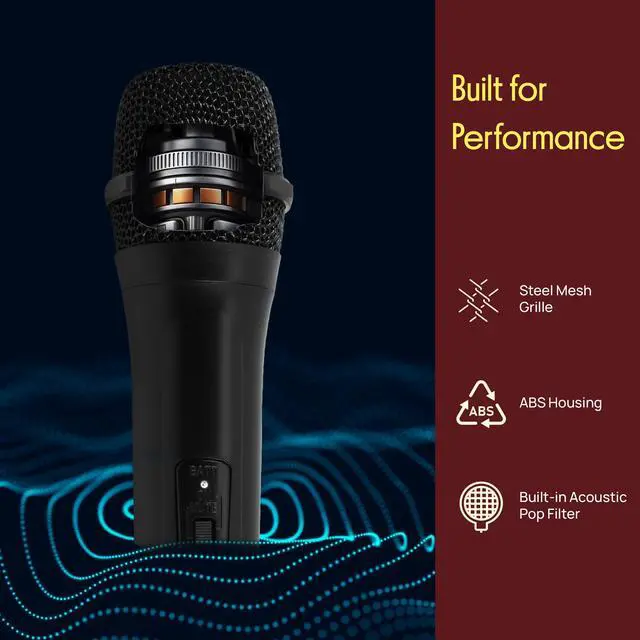 Alt view image 5 of 7 - Portable VHF Wireless Microphone System - Professional Battery Operated Handheld Dynamic Unidirectional Cordless Microphone Transmitter Set W/Adapter Receiver, for PA Karaoke DJ Party, Black