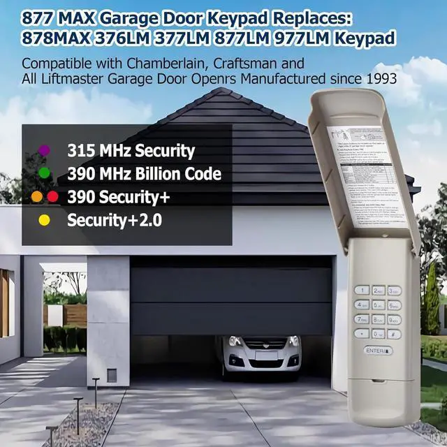 Alt view image 2 of 5 - 2 Pack Garage Door Opener Keypad Compatible with LiftMaster 877MAX Chamberlain LiftMaster Craftsman Garage Door Openers Since 1993Wireless Keypad Keyless Entry