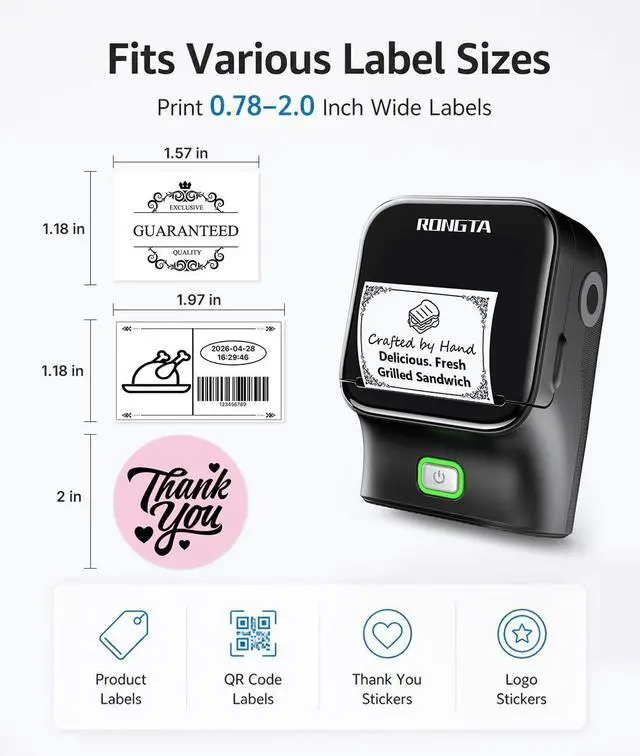 Alt view image 2 of 7 - Bluetooth Label Maker Machine, Thermal Label Printer Easy to Use for Office, Home, Business, Came with 1 Roll 2x1.18 inch White Label(Black)