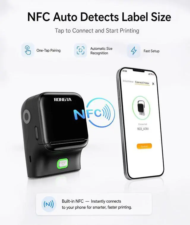 Alt view image 5 of 7 - Bluetooth Label Maker Machine, Thermal Label Printer Easy to Use for Office, Home, Business, Came with 1 Roll 2x1.18 inch White Label(Black)
