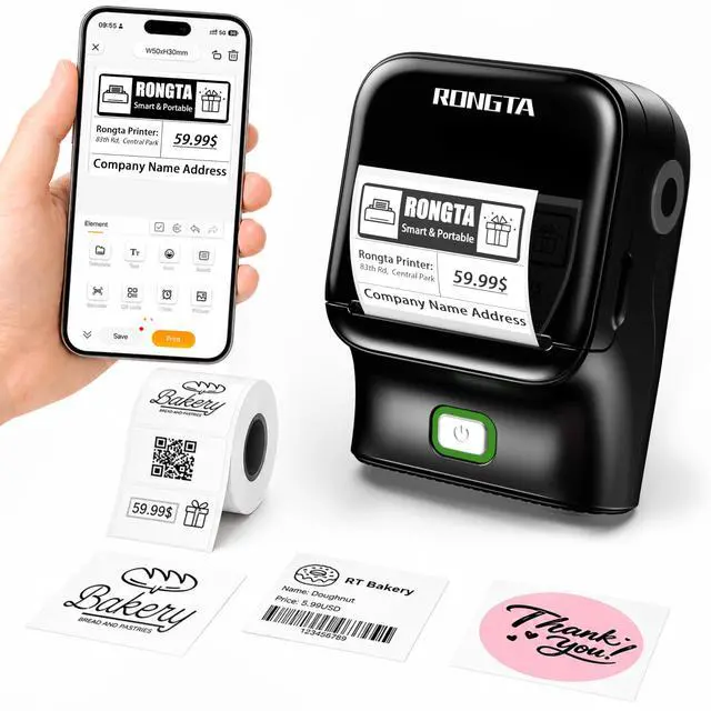 Main image of Bluetooth Label Maker Machine, Thermal Label Printer Easy to Use for Office, Home, Business, Came with 1 Roll 2x1.18 inch White Label(Black)